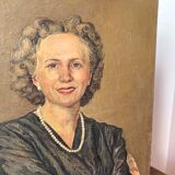 Oil portrait on canvas of an elegant vintage woman 50s