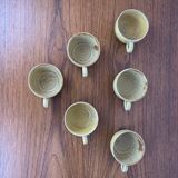 Set de 6 tasses à café / thé vintage , émail jaune/beige