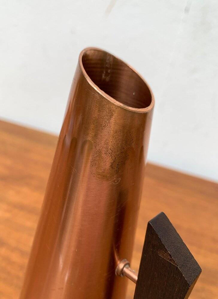 Carafe Vase Cooper and Teak German Mid-Century, 1950s