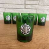 Ensemble de 6 verres à liqueur en vert  avec blason