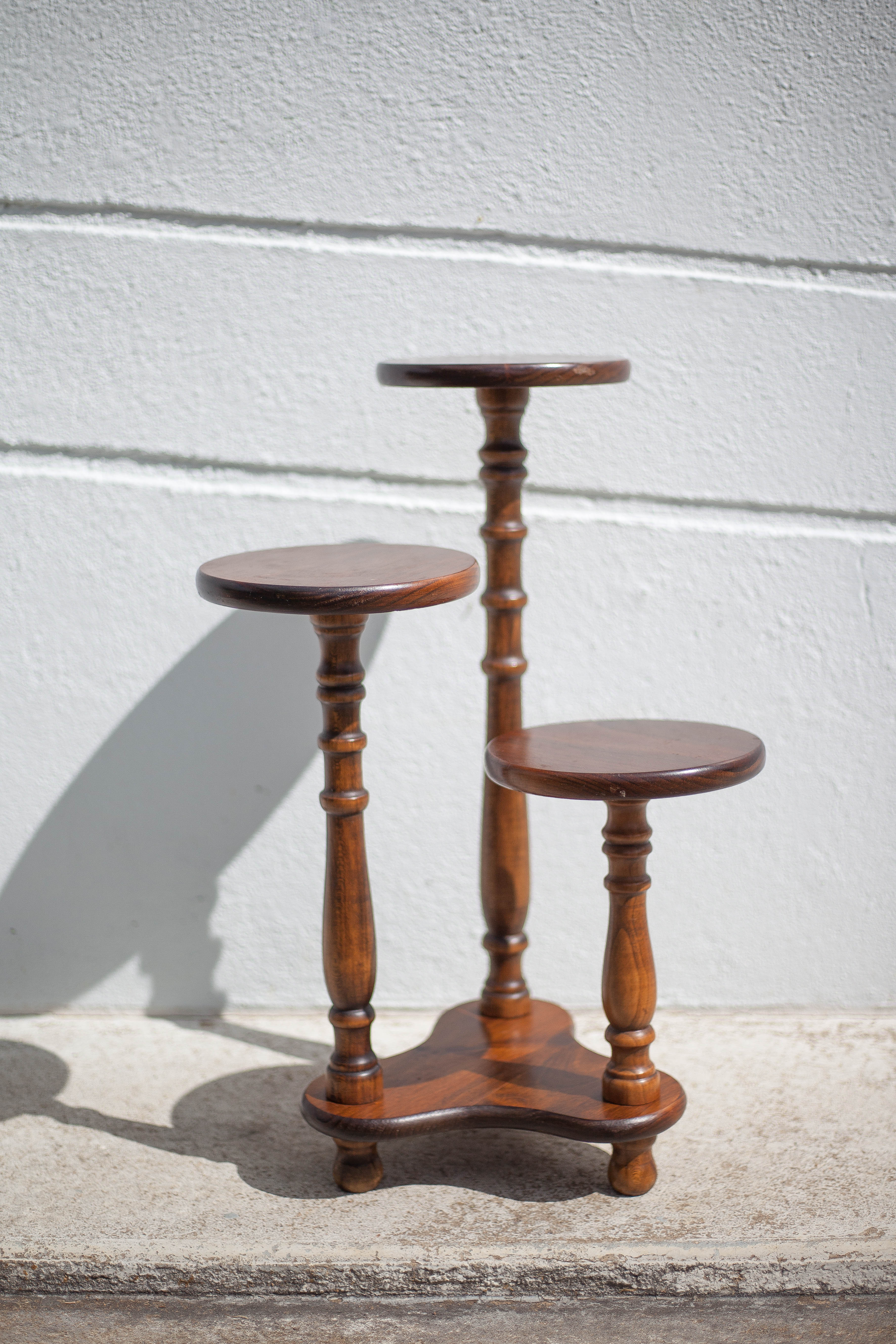 vintage plant holder, plant support 3 trays, wood, harness wood, plant stand, display