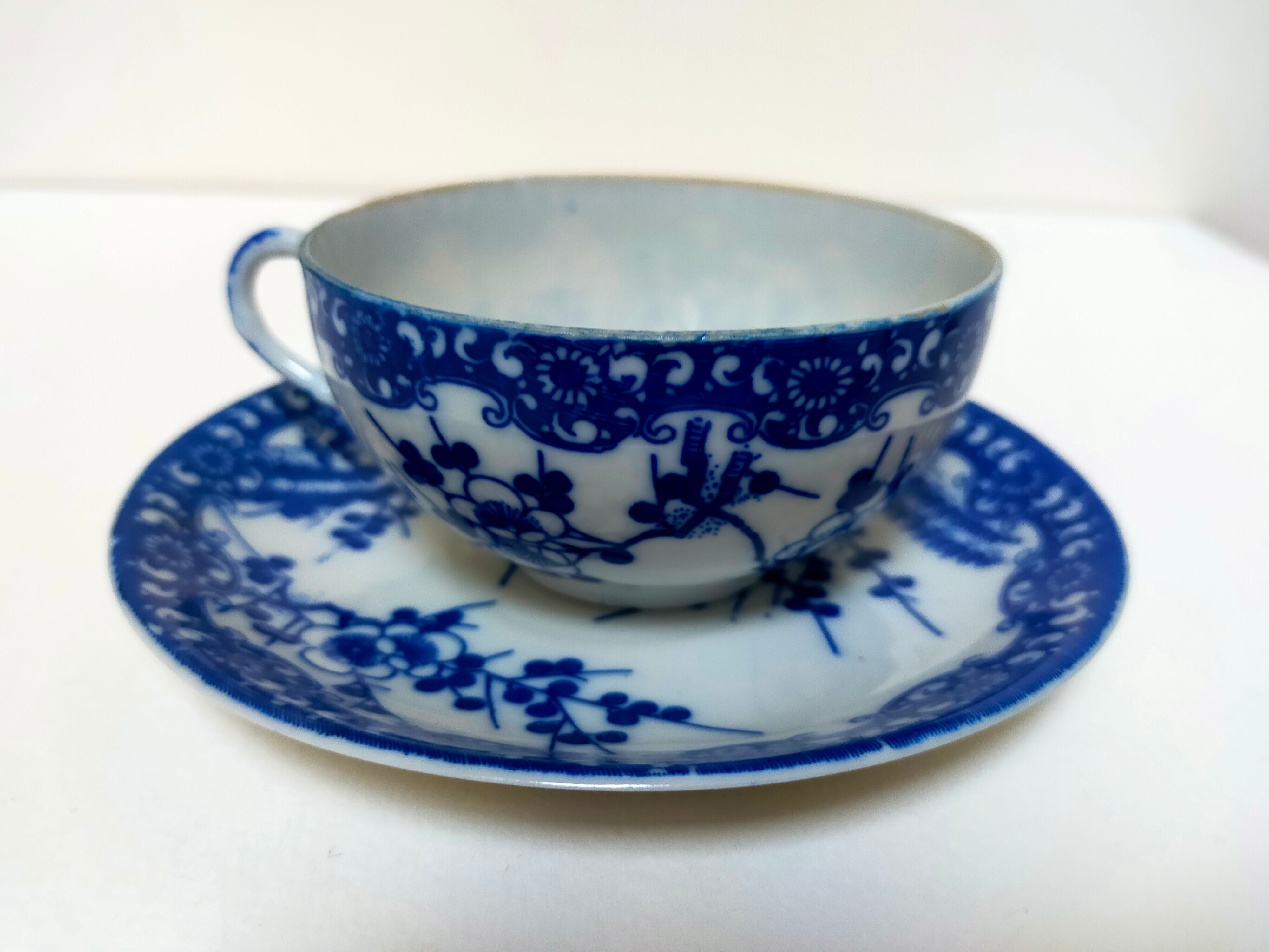 tea cup and Japanese saucer in blue and white porcelain