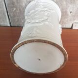 Old White Ceramic Vase Vintage Coat of Arms Decor #A697