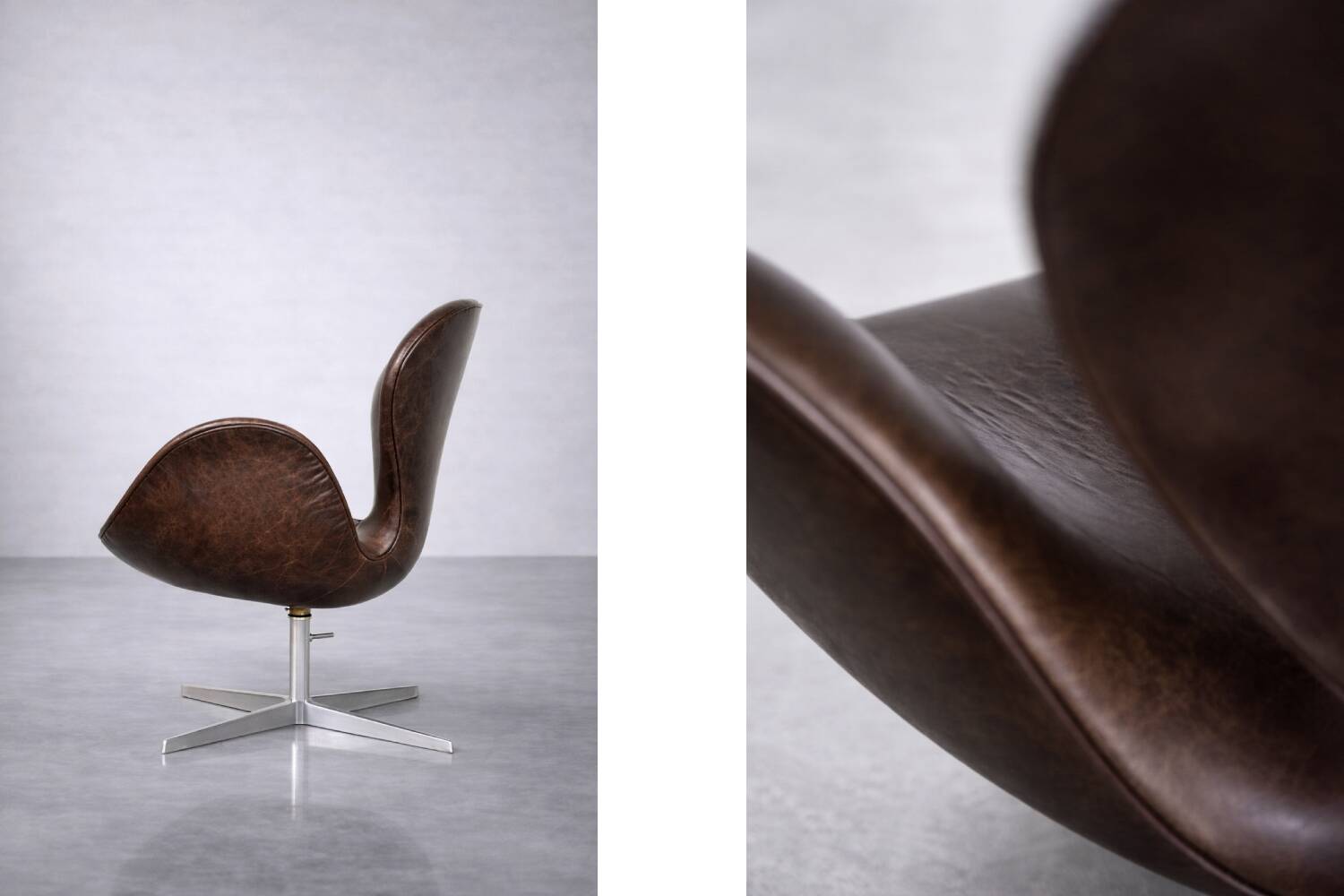 Vintage Mid-Century Modern Danish Brown Leather Swan Chair by Arne Jacobsen