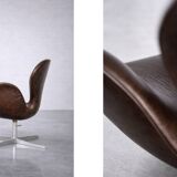 Vintage Mid-Century Modern Danish Brown Leather Swan Chair by Arne Jacobsen