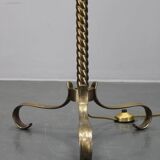 1940s Restored Brass Floor Lamp with  Glass Shade