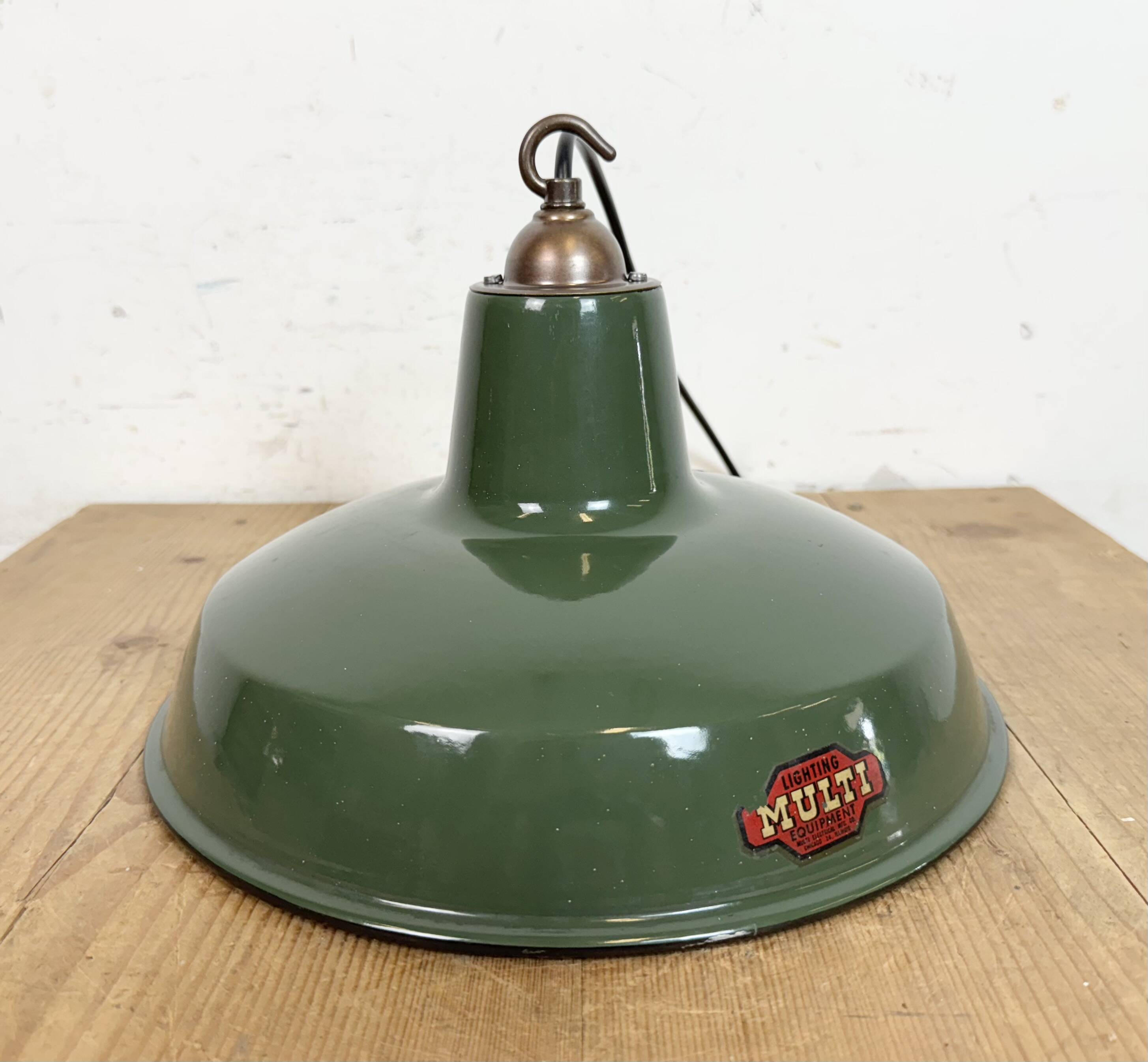 Industrial Green Enamel Factory Pendant Lamp from Multi Electrical Co,1960s