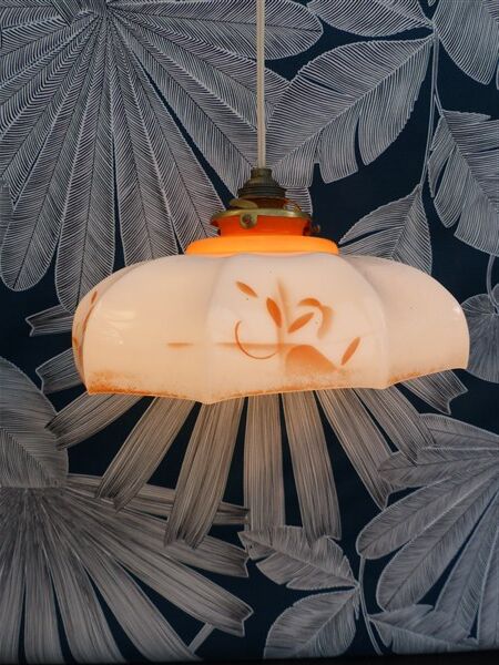 Suspension blown glass opaline glass of 1920s orange milk