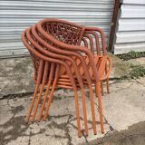 Set of 4 new Pedrali brand outdoor and indoor cordage armchairs with cushions