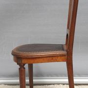 Lot 6 Art Deco chairs in Walnut style Louis XVI seat leather decorated with roses