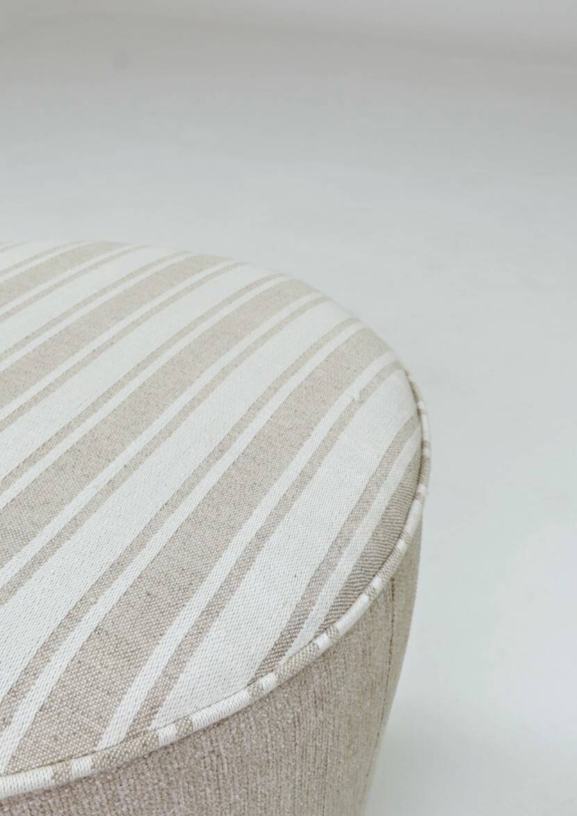 Vintage pouf with stripes, ottoman style , footrest for armchair