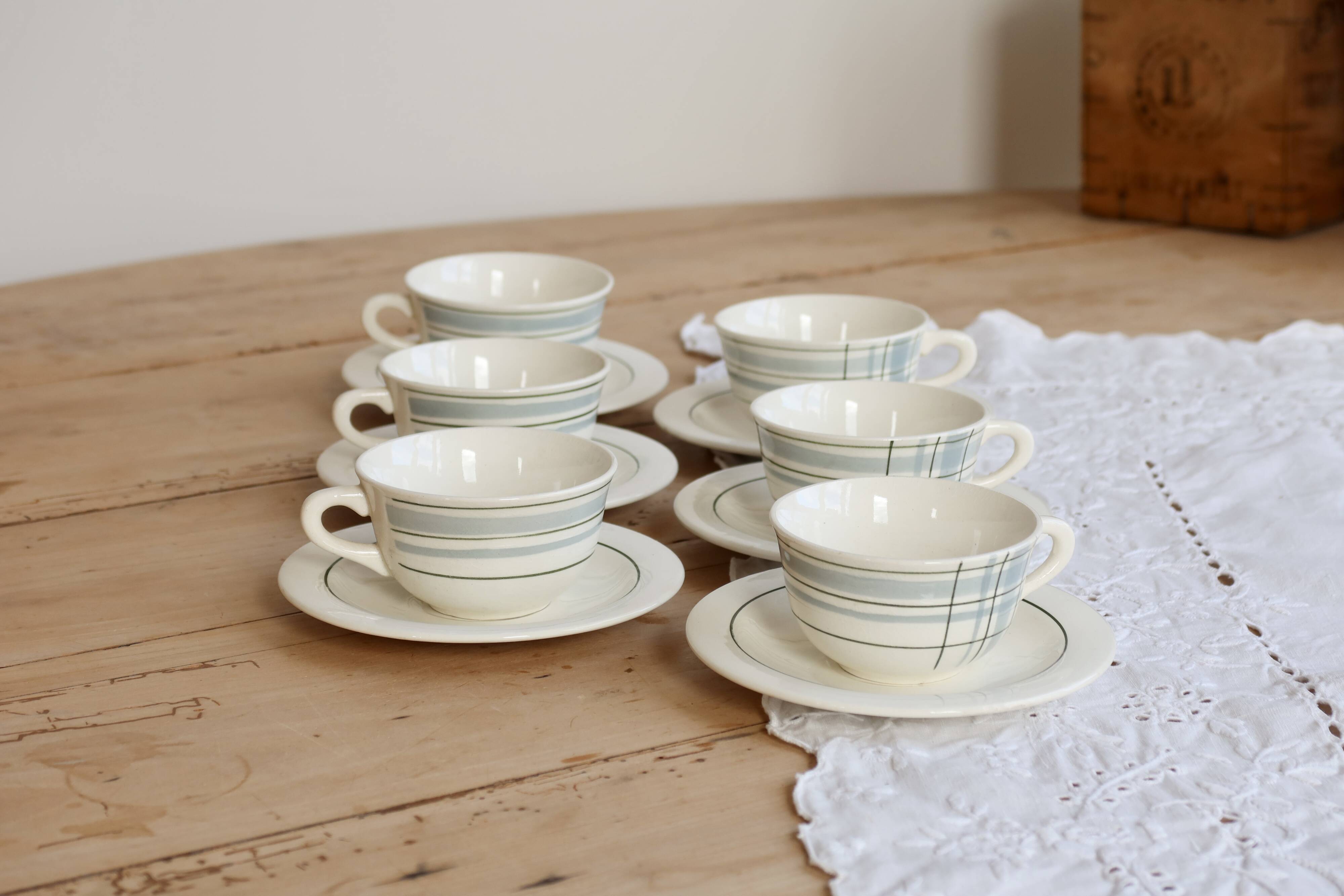 Vintage ceramic coffee cups Salins geometric design