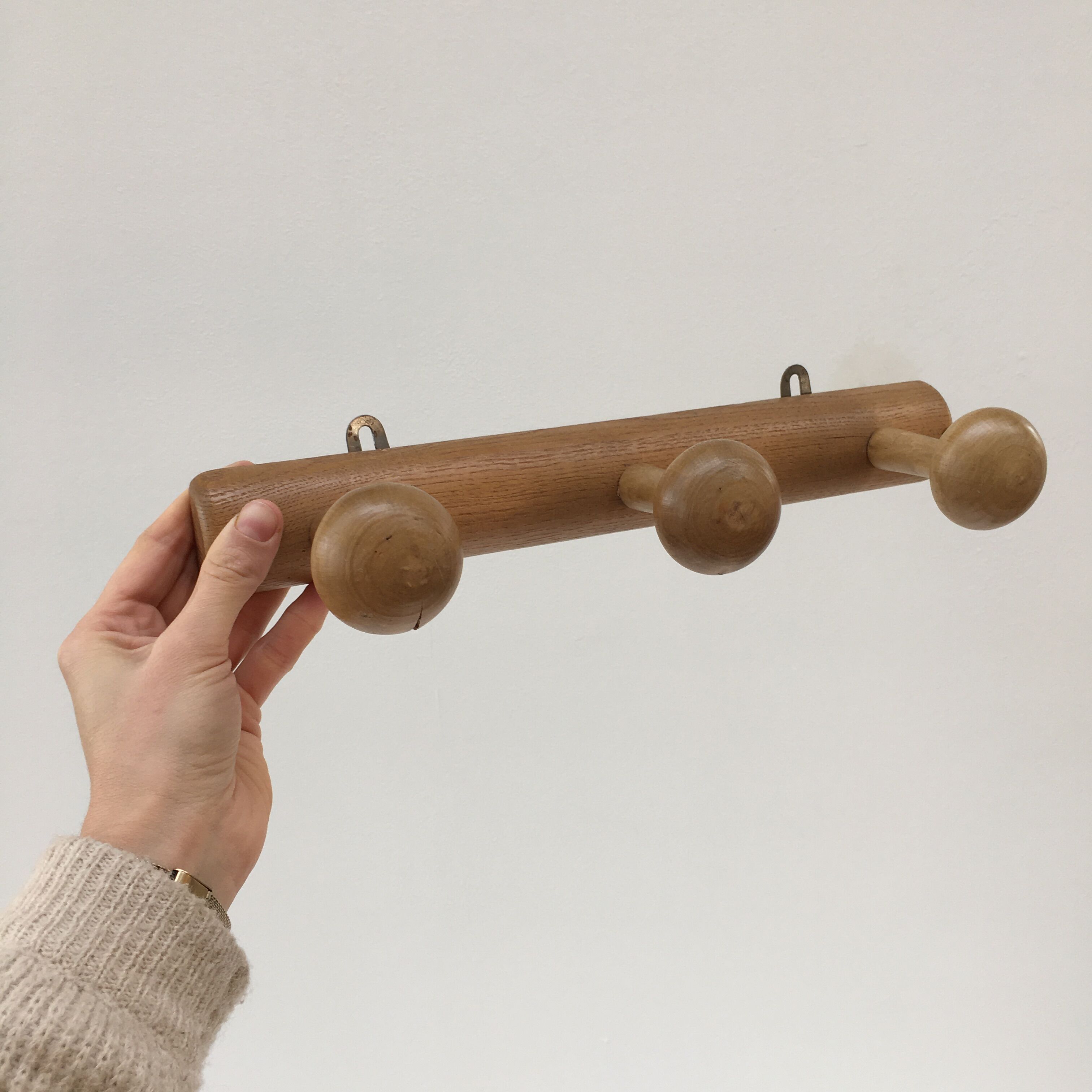 Vintage hook coat rack in solid wood