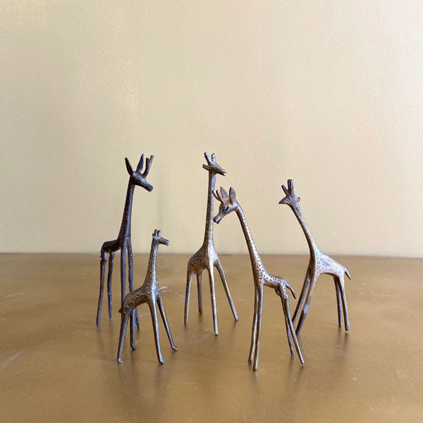 Series of 5 golden brass giraffes