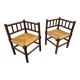 Pair of turned wood straw corner armchairs, Vintage 1950s