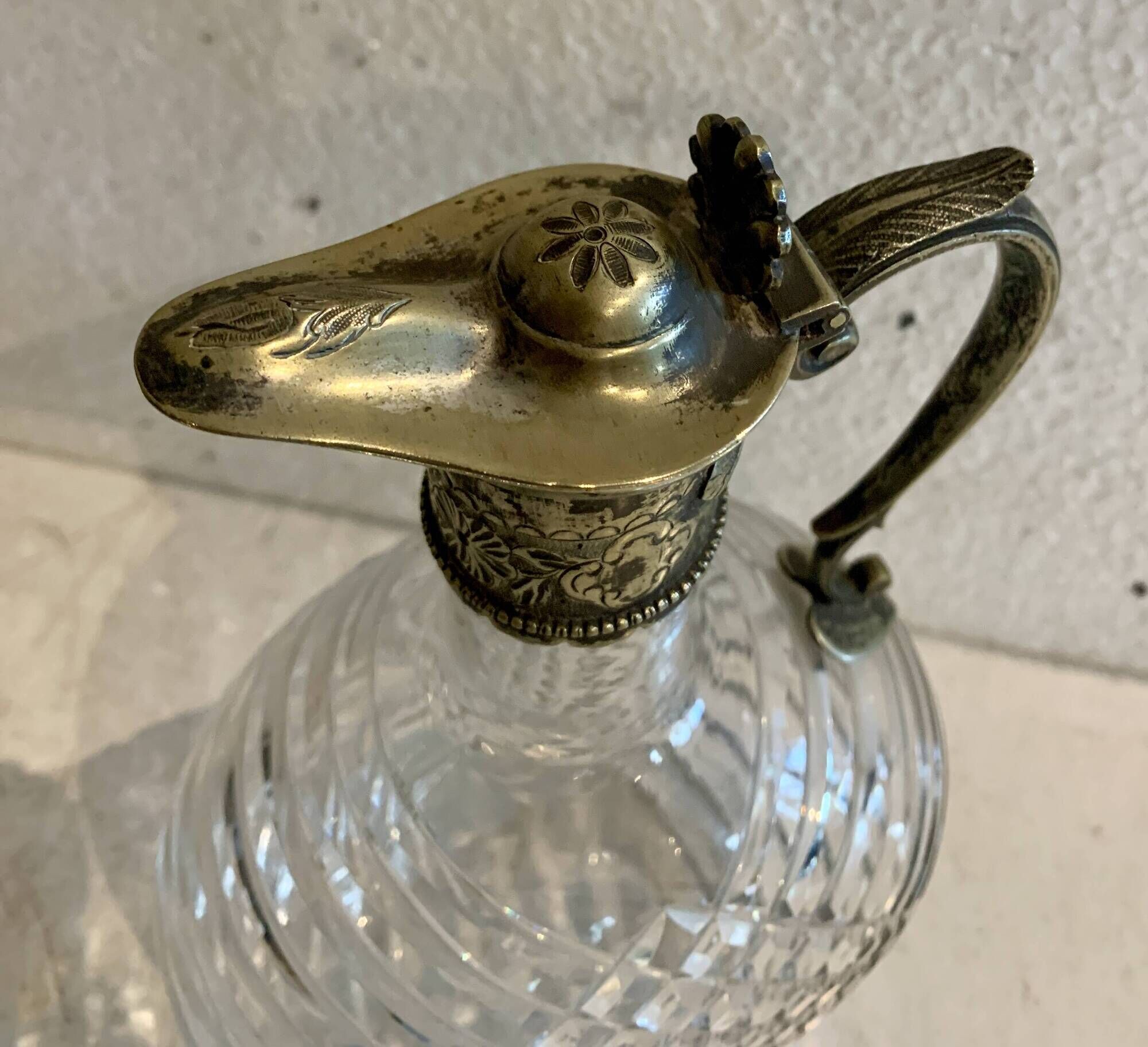 Carafe in cut glass or crystal and silver-plated metal, 20th century