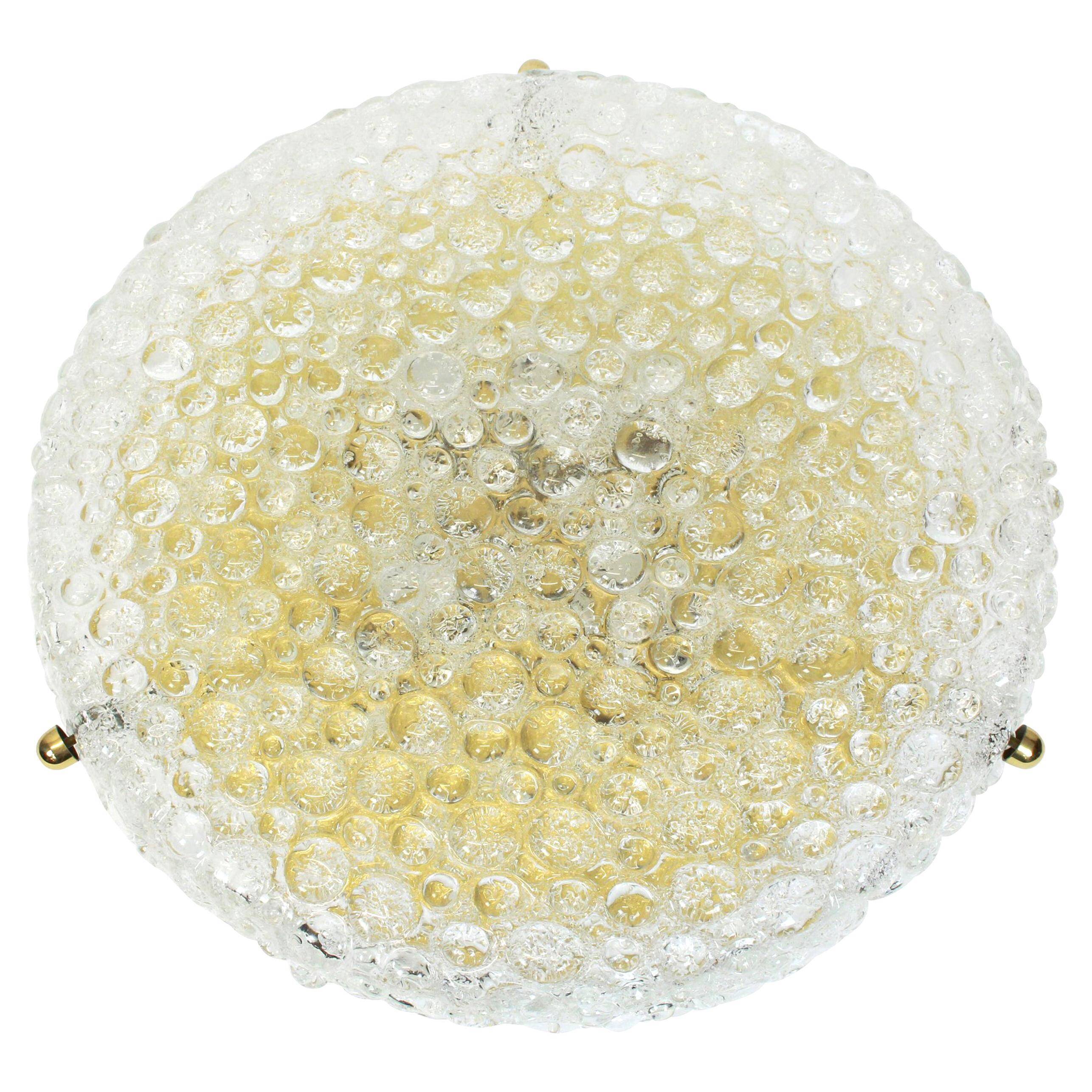 Grand plafonnier en verre givré rond par Hillebrand, Allemagne, années 1970