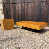 Set coffee table and its broussin cube bramble wood