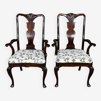 Pair of Chippendale Mahogany Armchairs, England - Early 20th Century