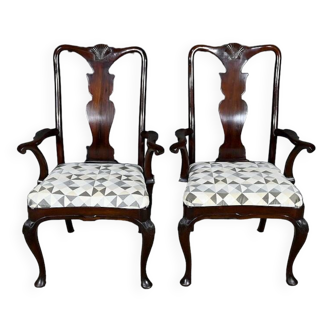 Pair of Chippendale Mahogany Armchairs, England - Early 20th Century