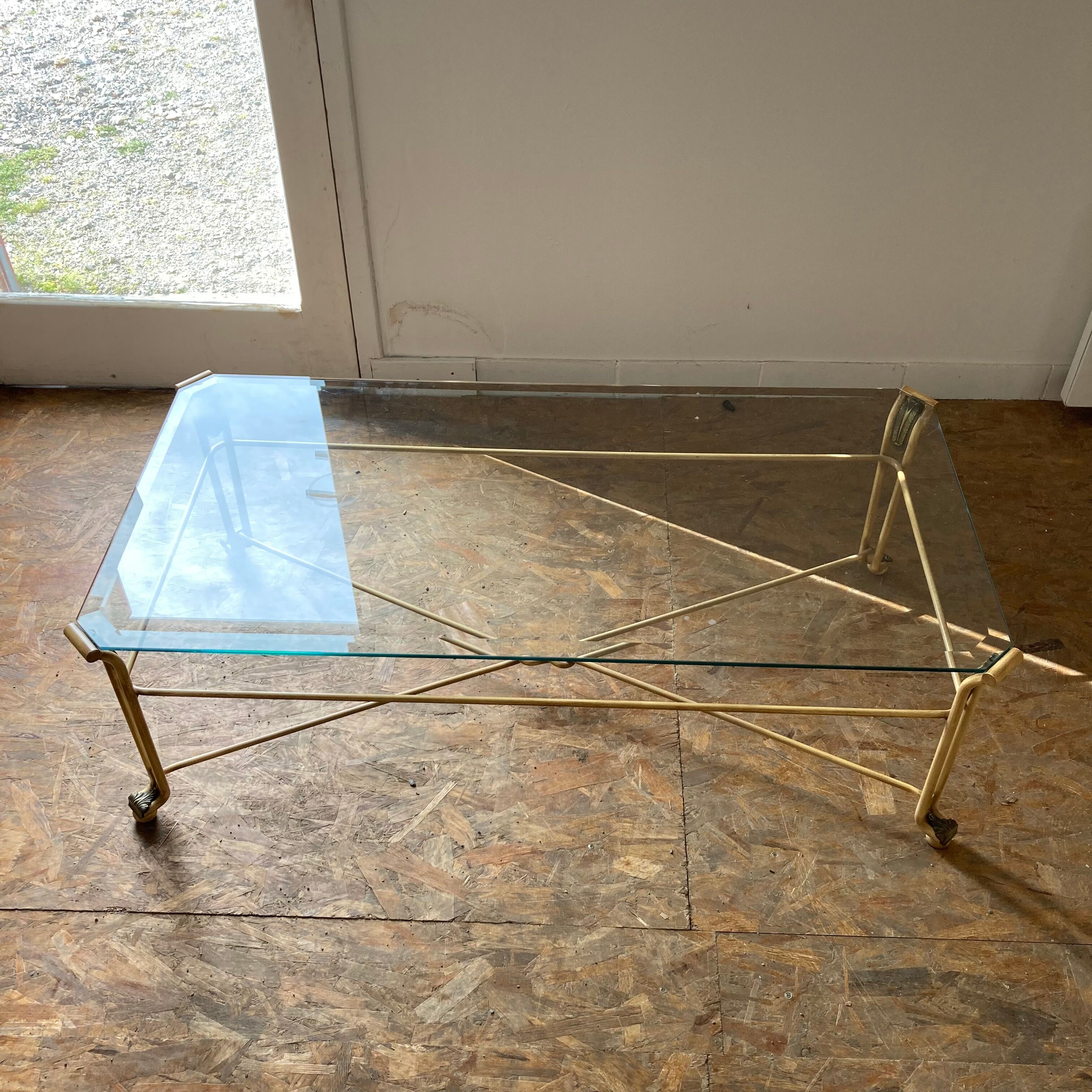 Glass and steel coffee table
