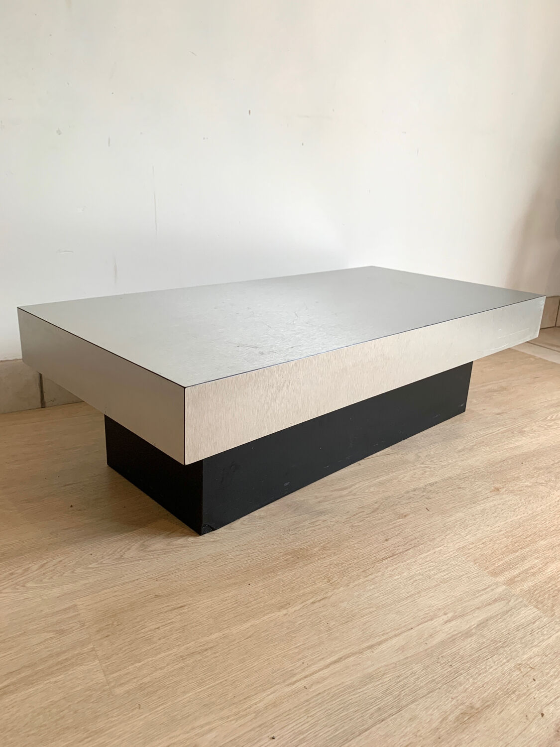 70s coffee table in brushed aluminum