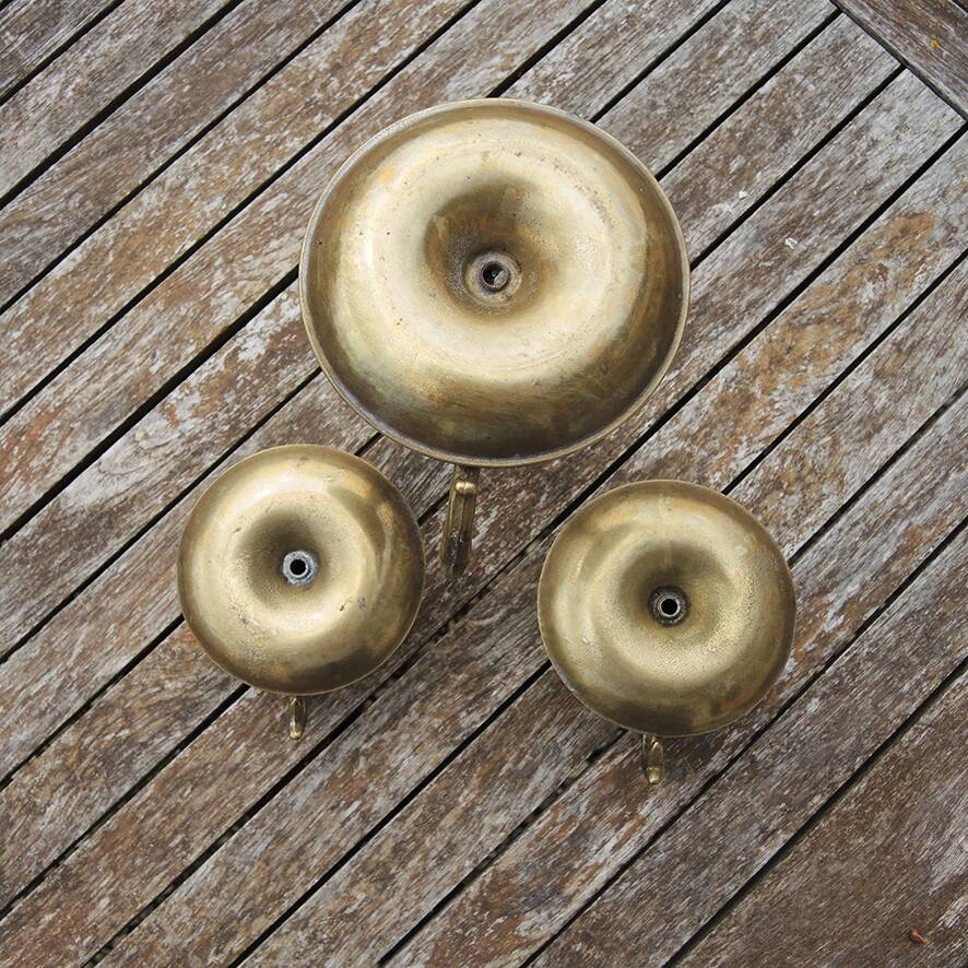 3 antique brass candlesticks with handles