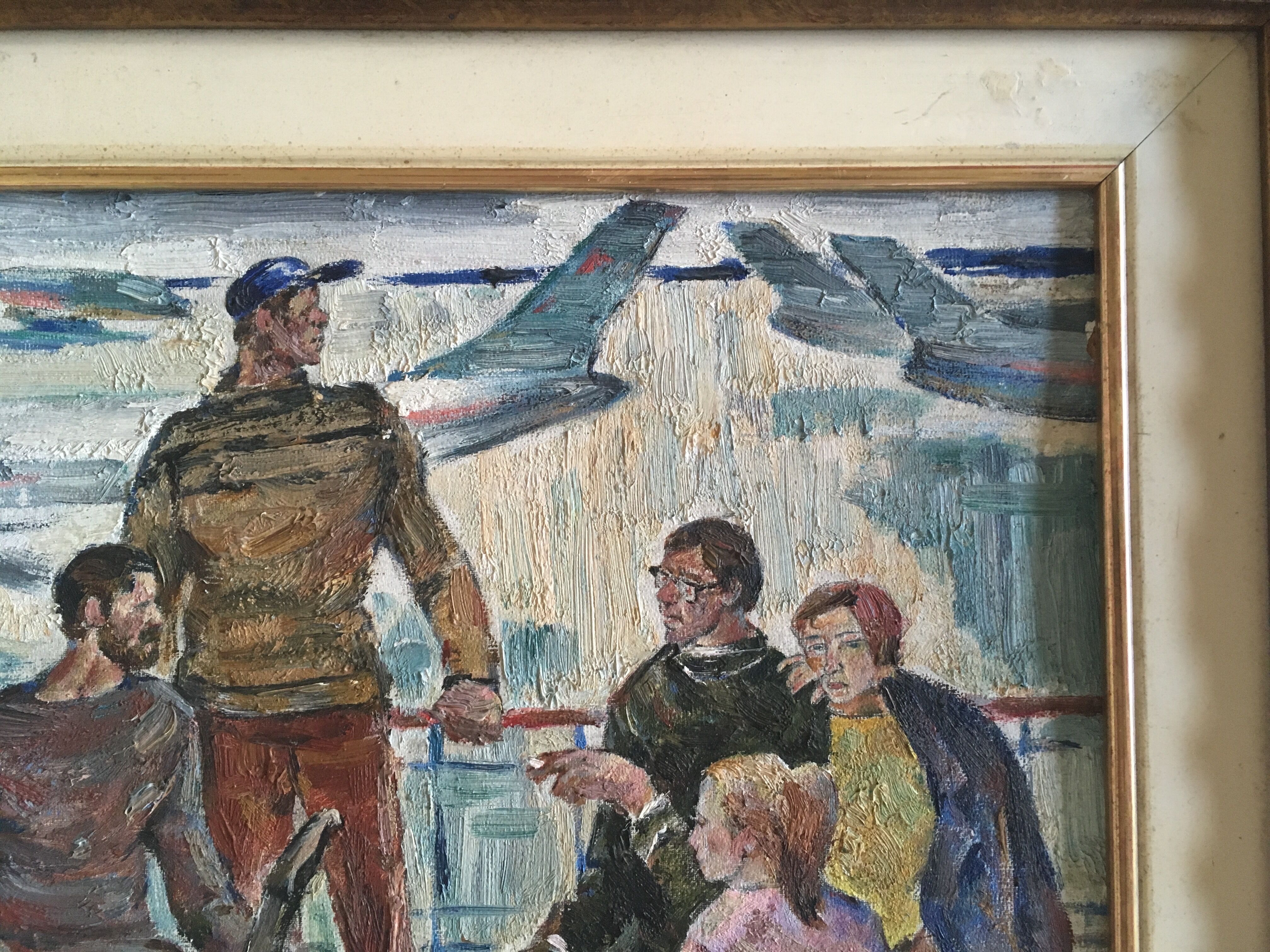 Interior scene with guitar at Kiev airport, USSR, oil travel 1974.