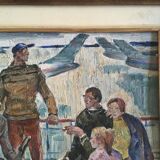 Interior scene with guitar at Kiev airport, USSR, oil travel 1974.