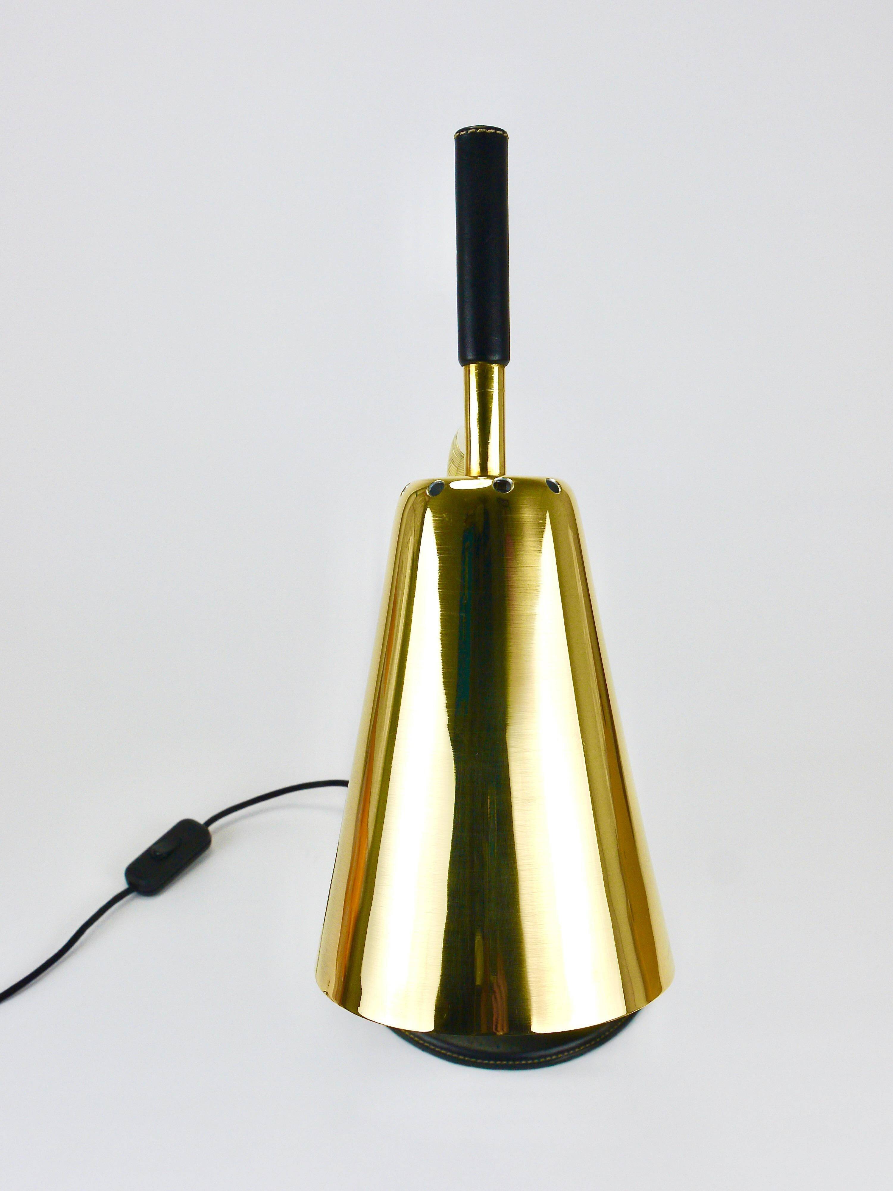 Rare desk and table lamp in brass and leather by Carl Aubock II #4280, Vienna, Austria.