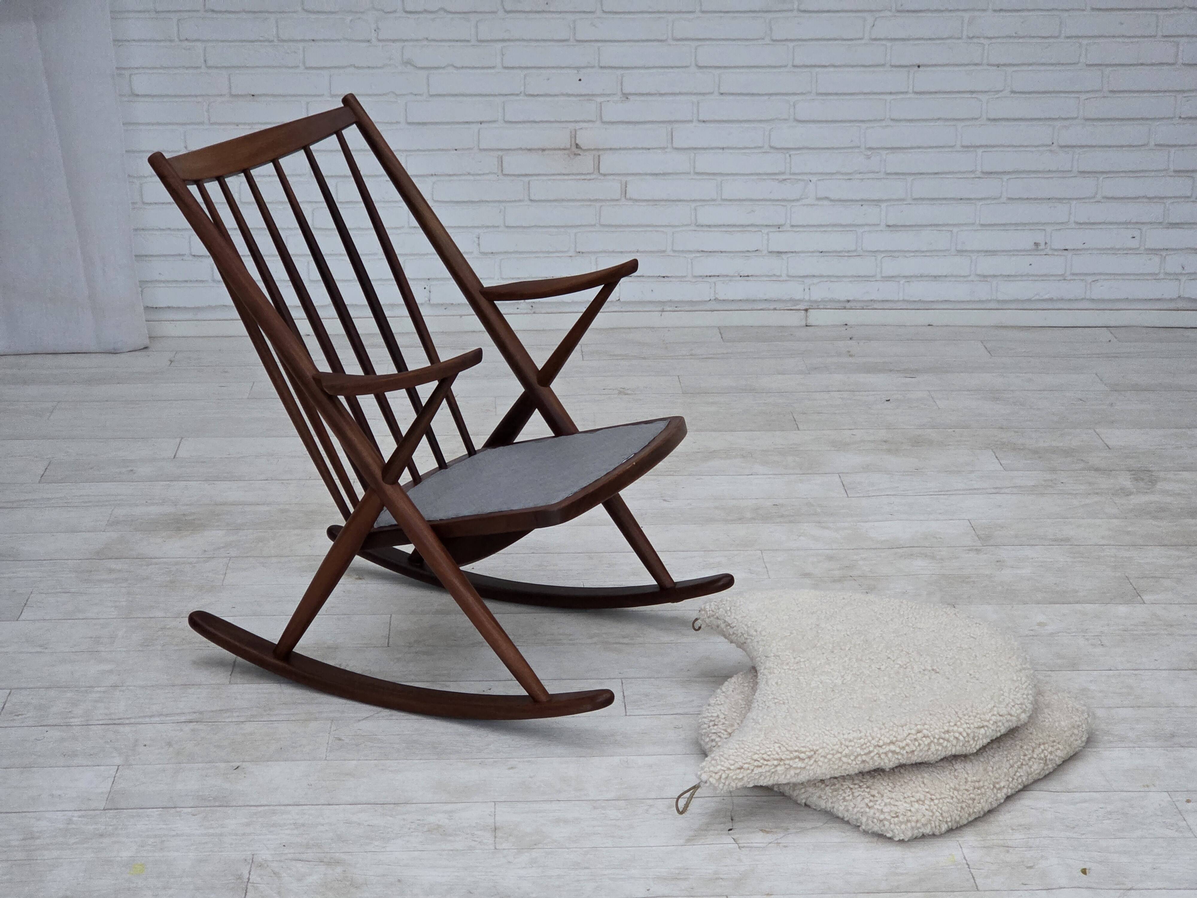 1960s, Danish rocking chair by Frank Reenskaug, model 182, sheepskin.