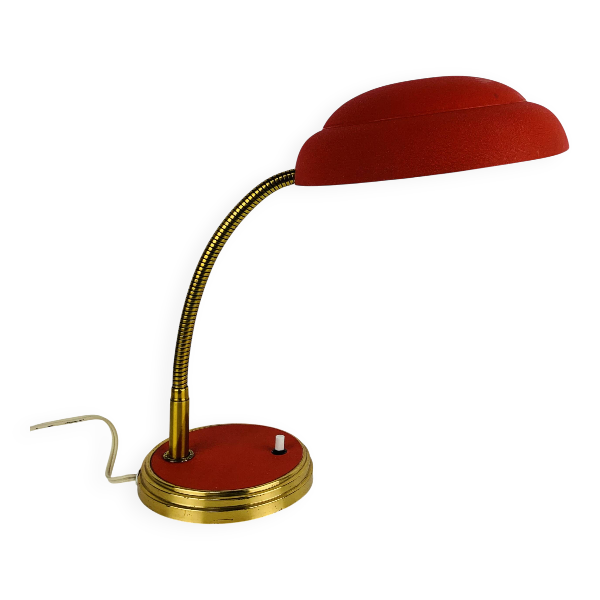 1950s desk lamp, red metal and brass