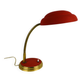 1950s desk lamp, red metal and brass