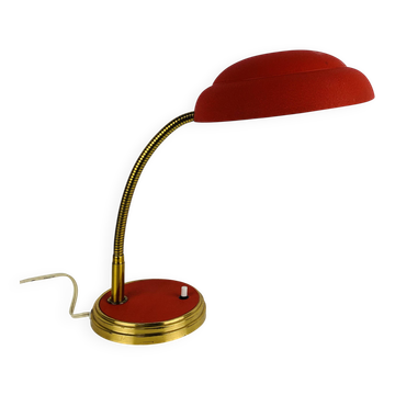 1950s desk lamp, red metal and brass