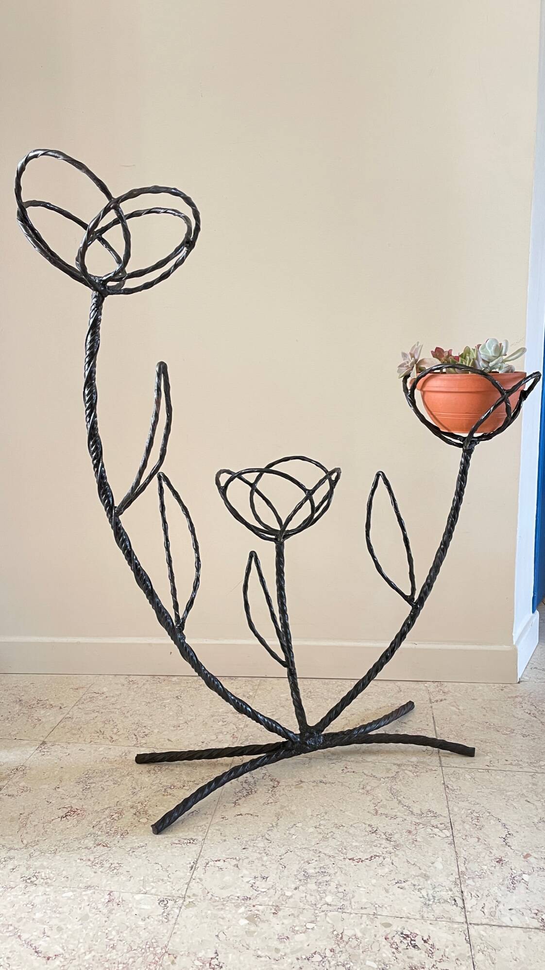 Vintage curved steel plant shelf