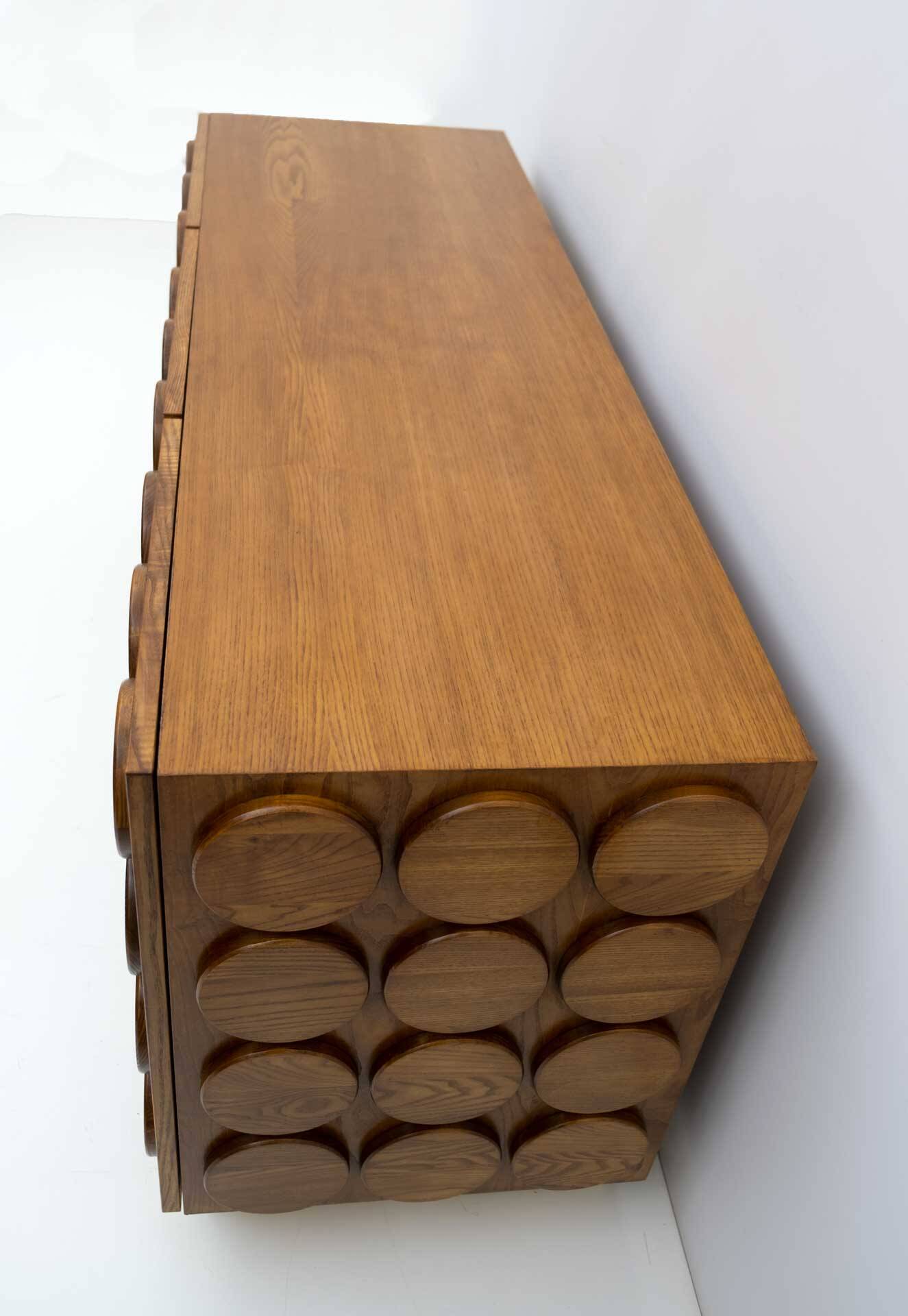 Brutalist Italian Chestnut Wood and Brass Bar Cabinet, 1970s