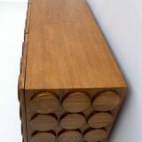 Brutalist Italian Chestnut Wood and Brass Bar Cabinet, 1970s