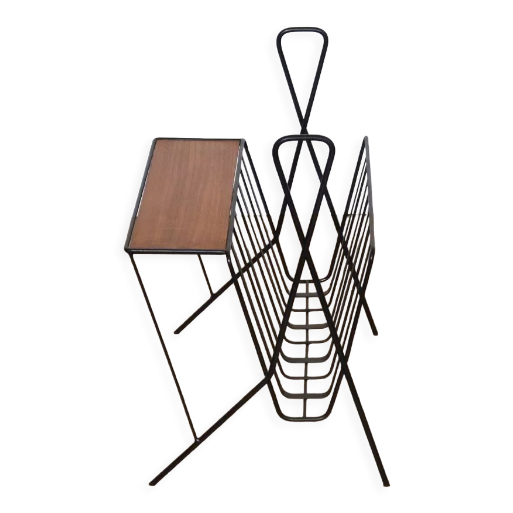 Vintage magazine holder in metal and teak 1960