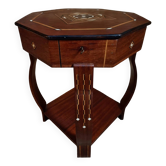 Table d'appoint incrustée, table à couture, bois d'acajou, table de rangement Art déco