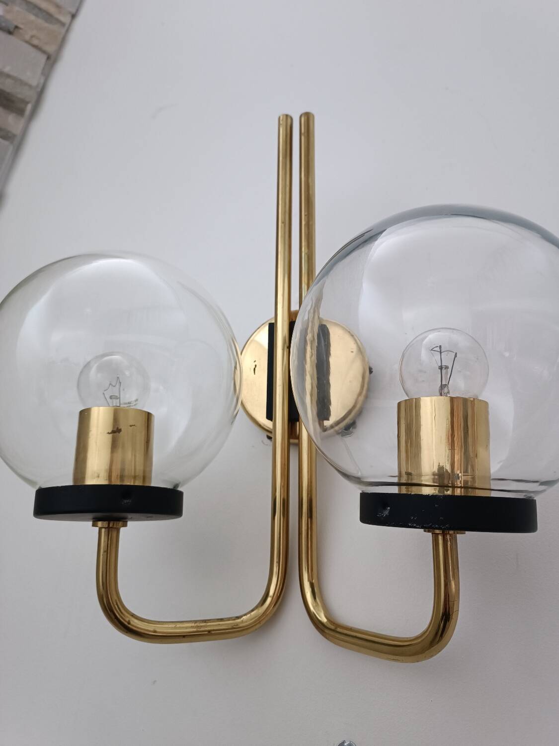 Pair of 1970s brass wall lights