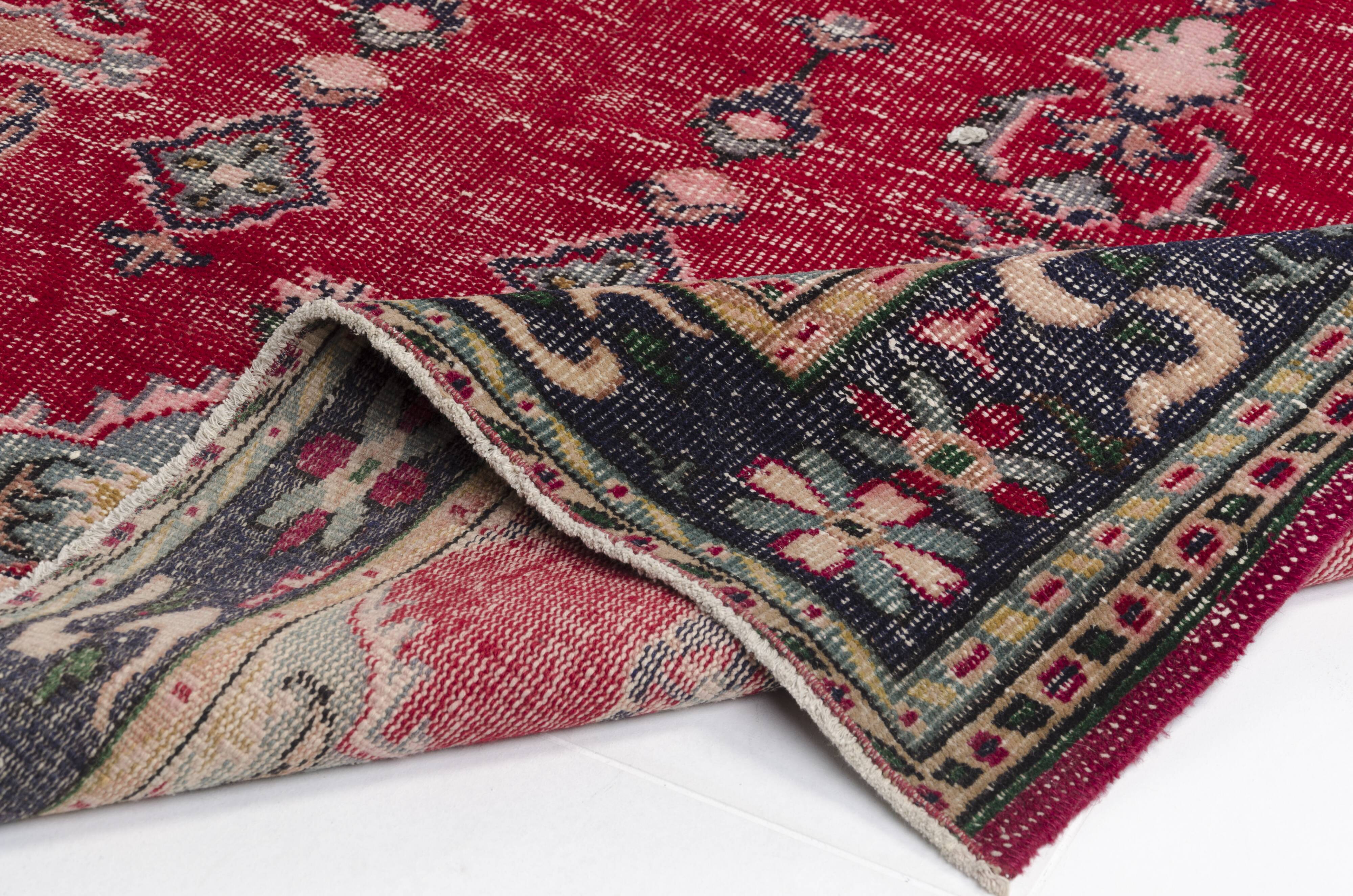 Red Geometric Oushak Handknotted Rug