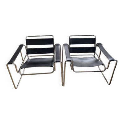 Lot de 2 Fauteuils cuir noir inspiration Wassily