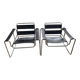 Set of 2 Black Leather Chairs in Wassily Style