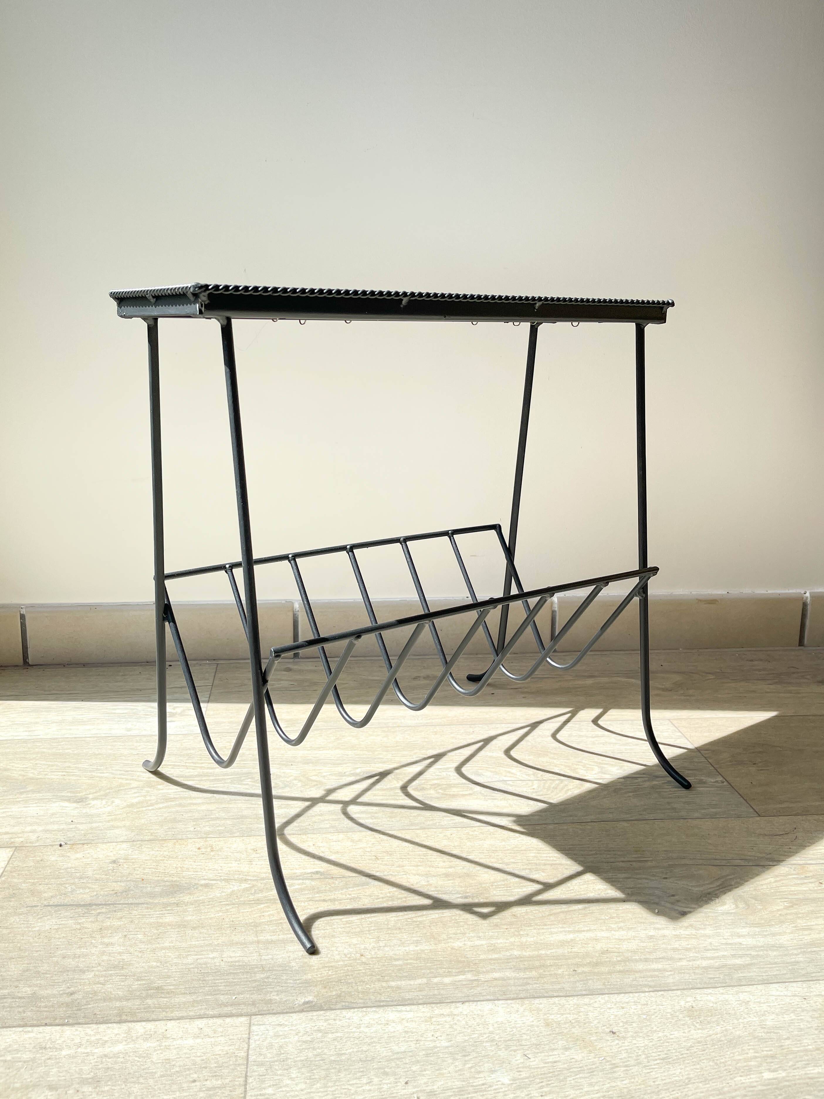 Table d'appoint range vinyles vintage métal marbre