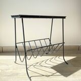 Table d'appoint range vinyles vintage métal marbre