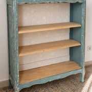 Shelf, antique wooden bookcase in patinated blue-green.