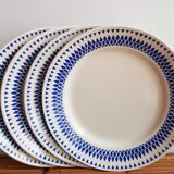 Set of 4 flat plates Badonviller blue geometric décor on cream background