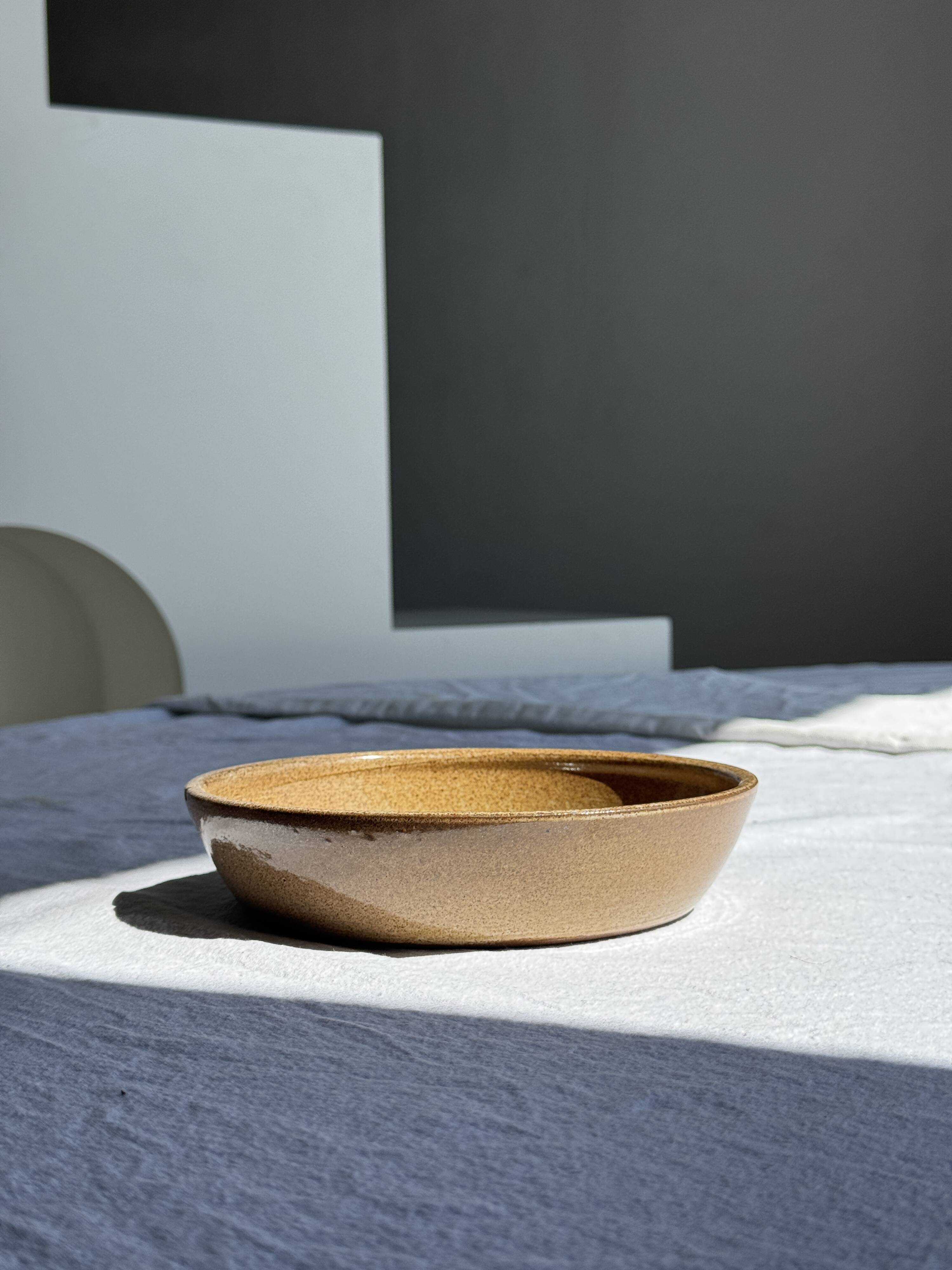 A solid brown flat-bottomed stoneware bowl D18