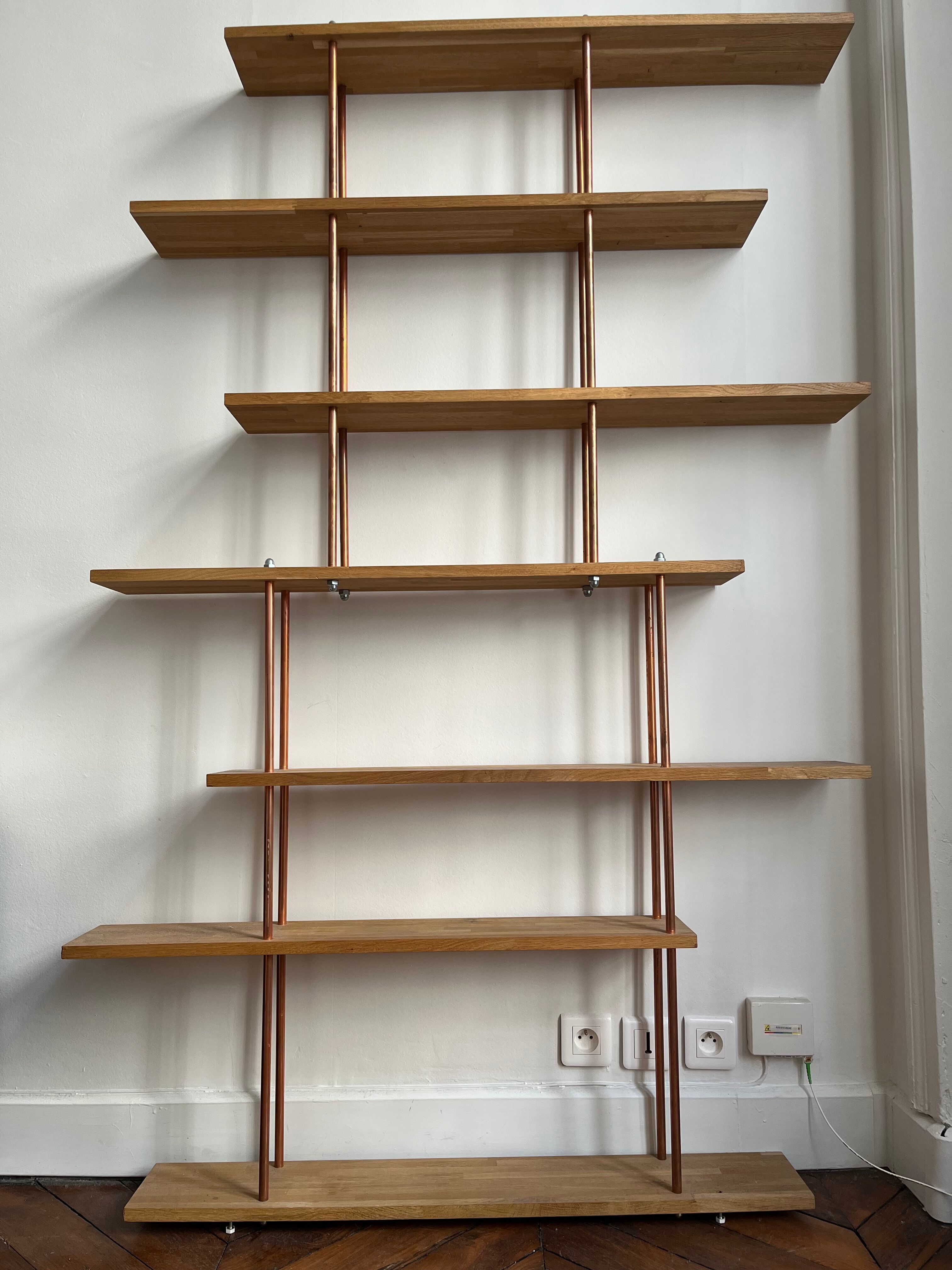 Oak and copper bookcase