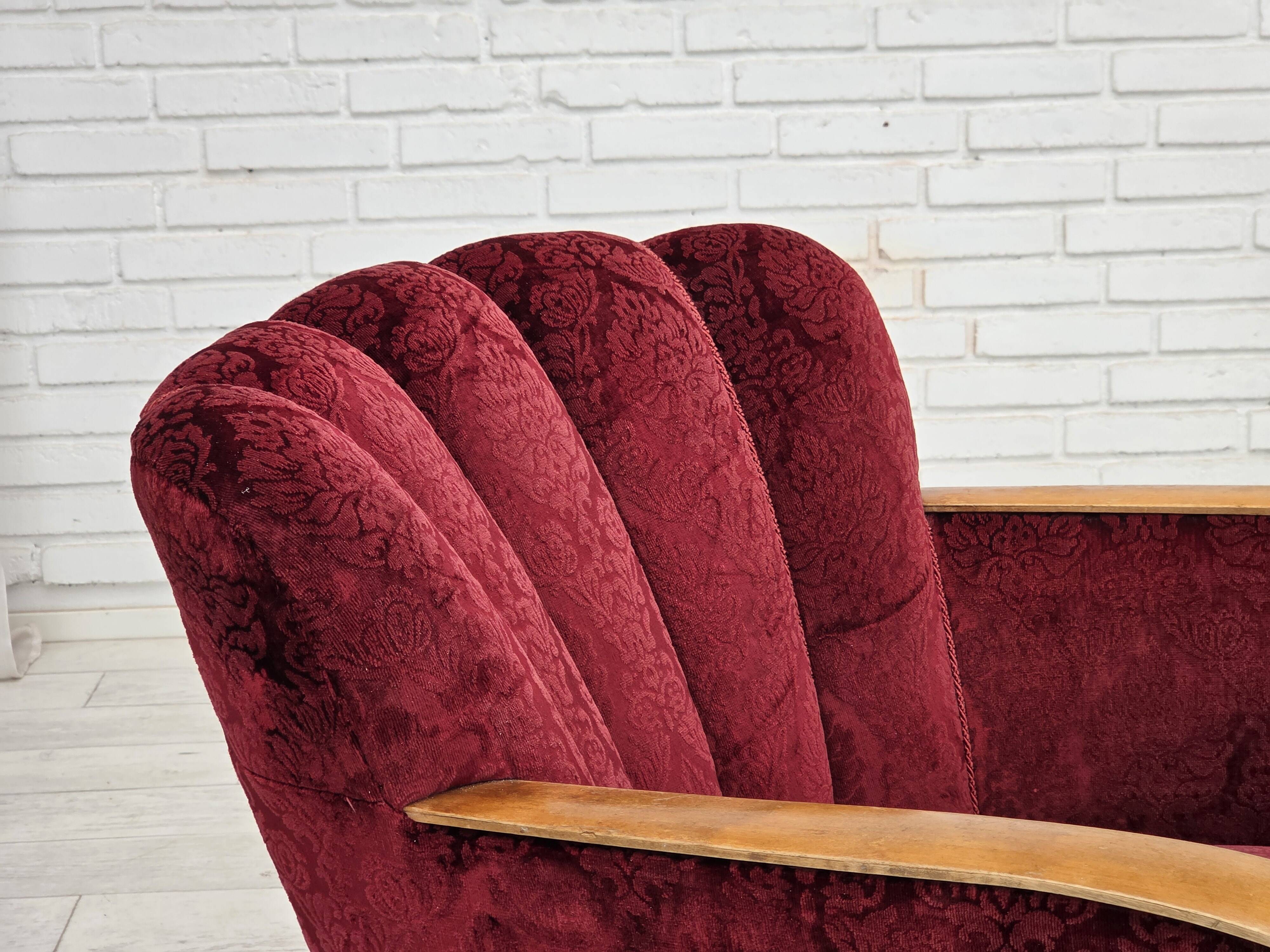 1960s, Danish armchair, cherry-red furniture velour.